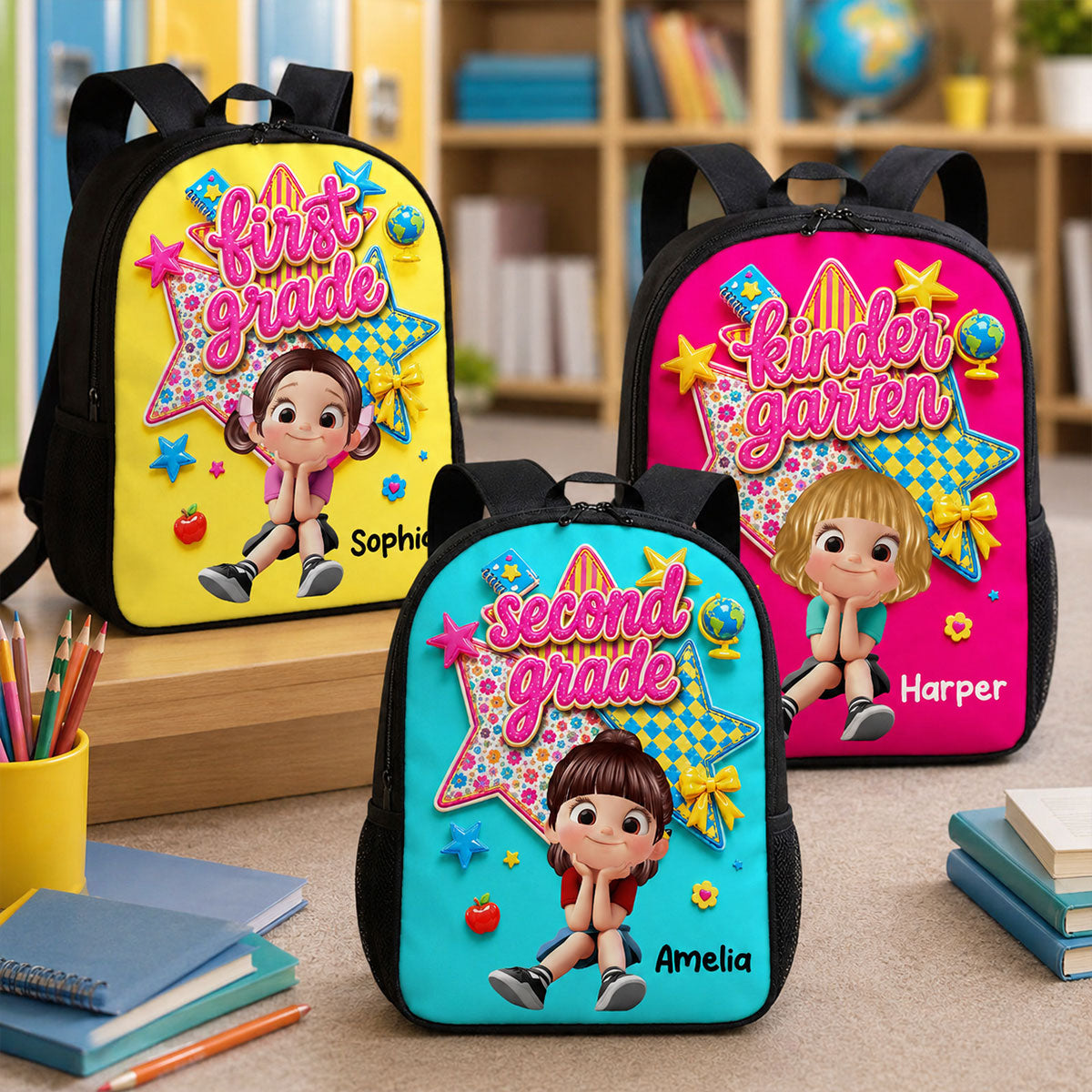 Cute Little Girl Custom Grade - Personalized Backpack - Back To School Gift For Kids, Daughters, Granddaughters, Kid Girl