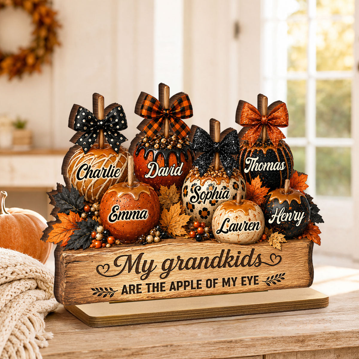 Apples of Grandma's Eyes - Personalized 2-Layered Wooden Plaque - Fall Decor for Grandma