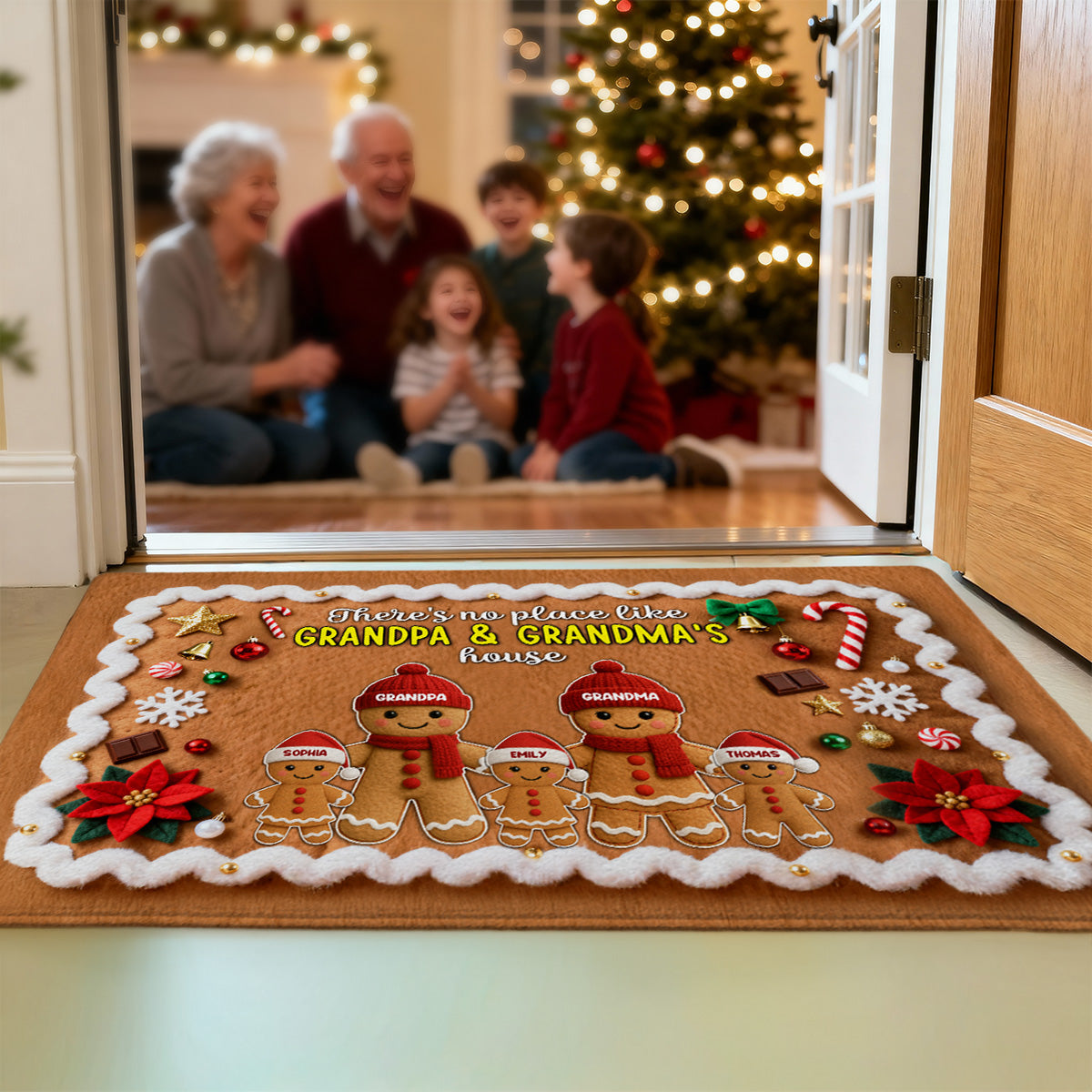 3D Effect Christmas Gingerbread No Place Like Grandma Grandpa House - Personalized Doormat
