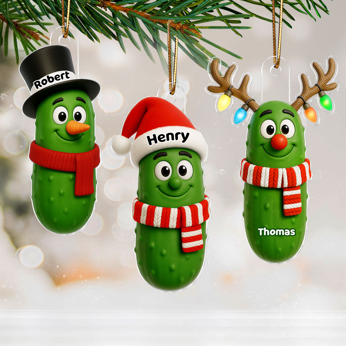 Christmas Pickle Characters - Personalized Acrylic Ornament - Funny White Elephant Gift