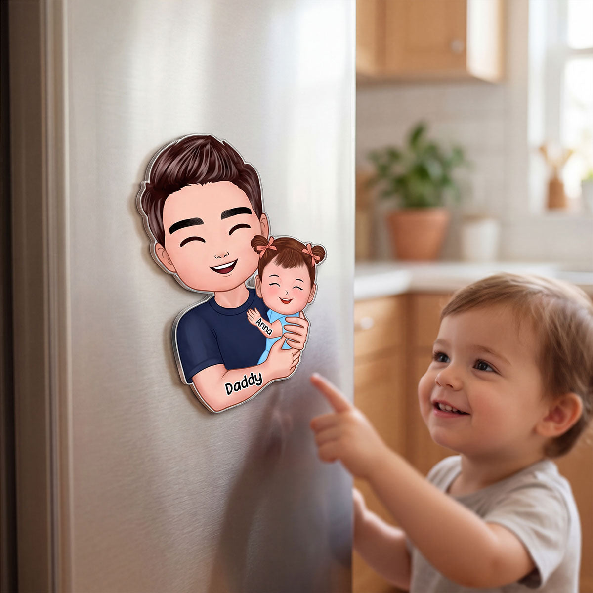 Father Grandfather Love Dad Grandpa Embracing Kid Baby - Personalized Acrylic Fridge Magnet - Father's Day Gift For Dad, Husband, Grandpa
