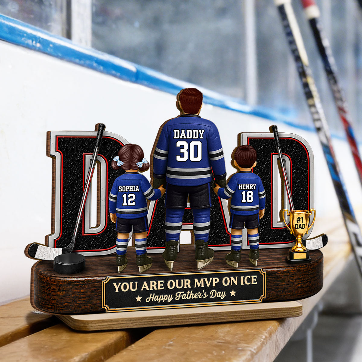 Hockey Dad Legend You Are Our MVP On Ice - Personalized 2-Layered Wooden Plaque -  Gift For Dad, Husband