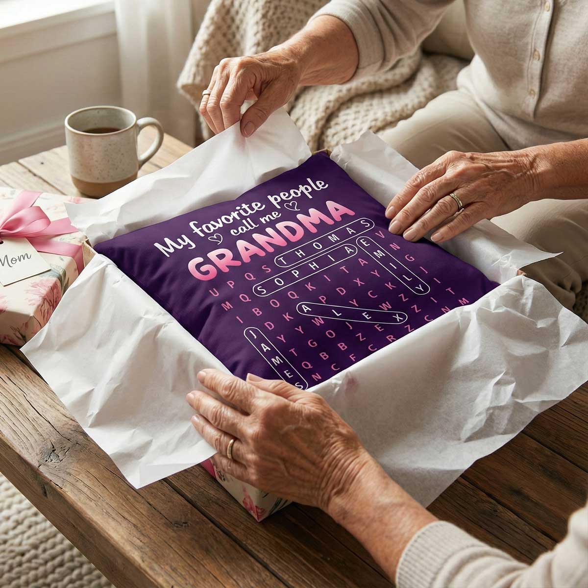 Favorite People Call Me Grandma Word Search Puzzle - Personalized Pillow - Mother's Day Gift For Grandma