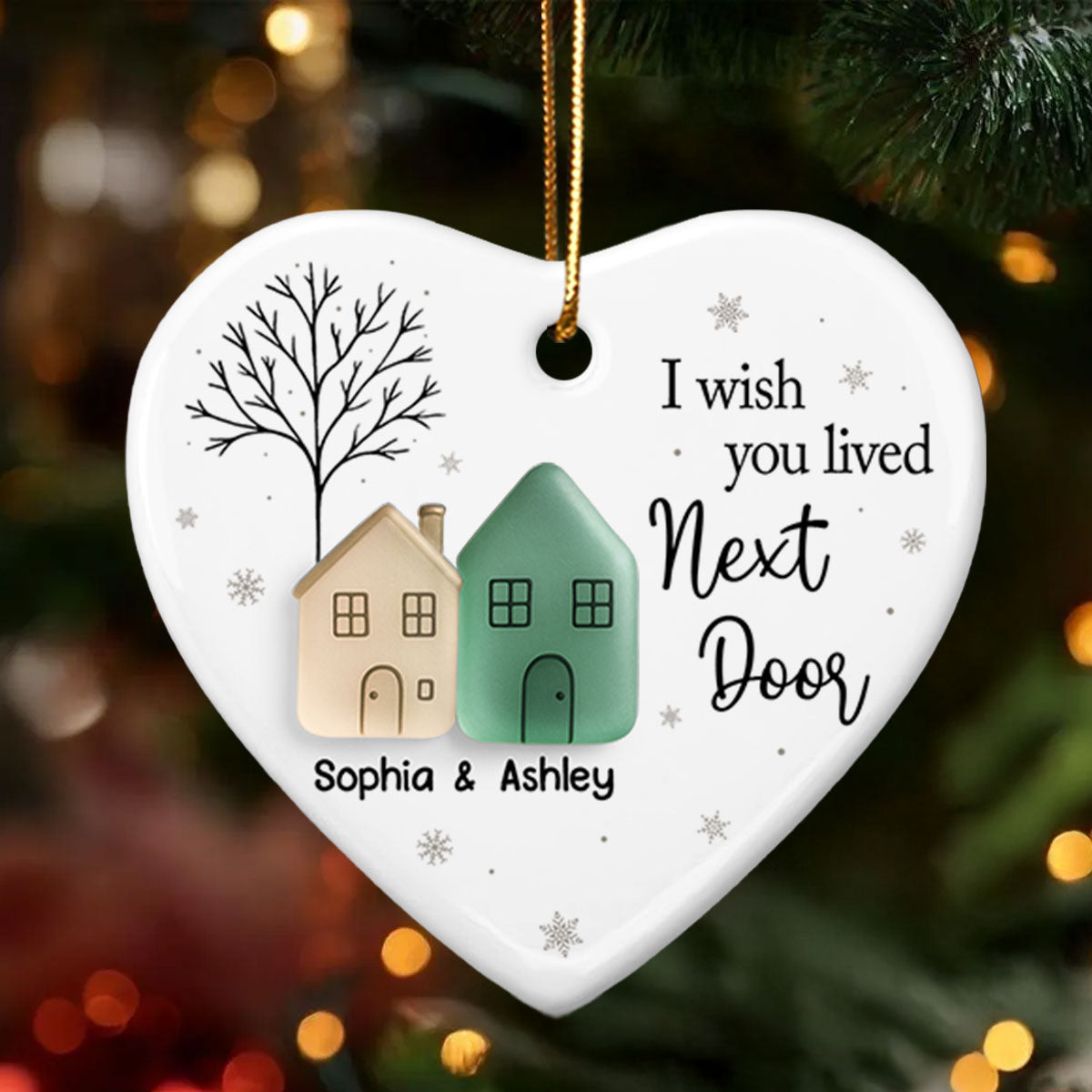 I Wish You Lived Next Door 3D Effect Sea Glass - Personalized Ceramic Ornament With Acrylic - Christmas Gift for Best Friends