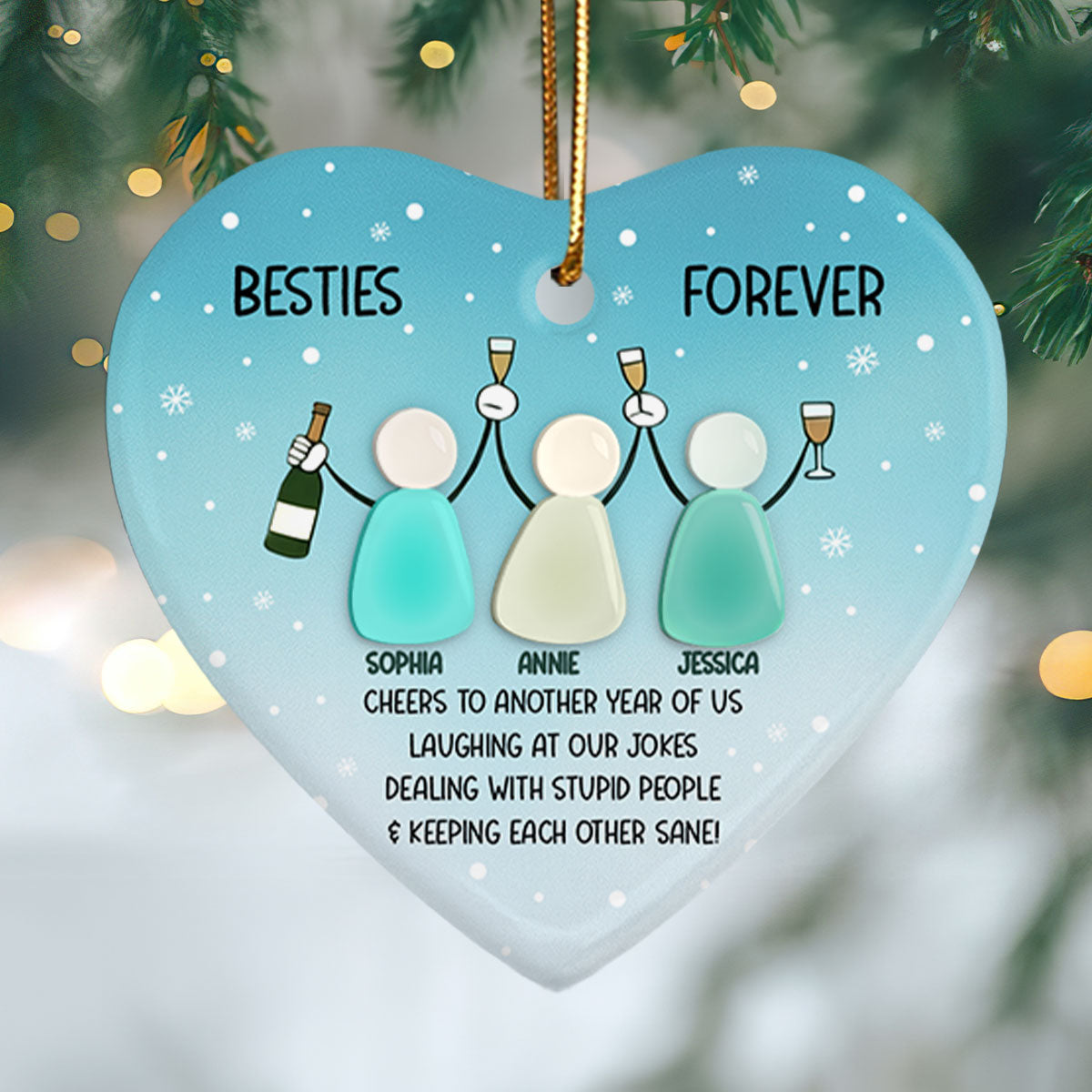 3D Sea Glass Effect Here's Another Year Of Us - Personalized Ceramic Ornament With Acrylic Pieces - Gift For Besties