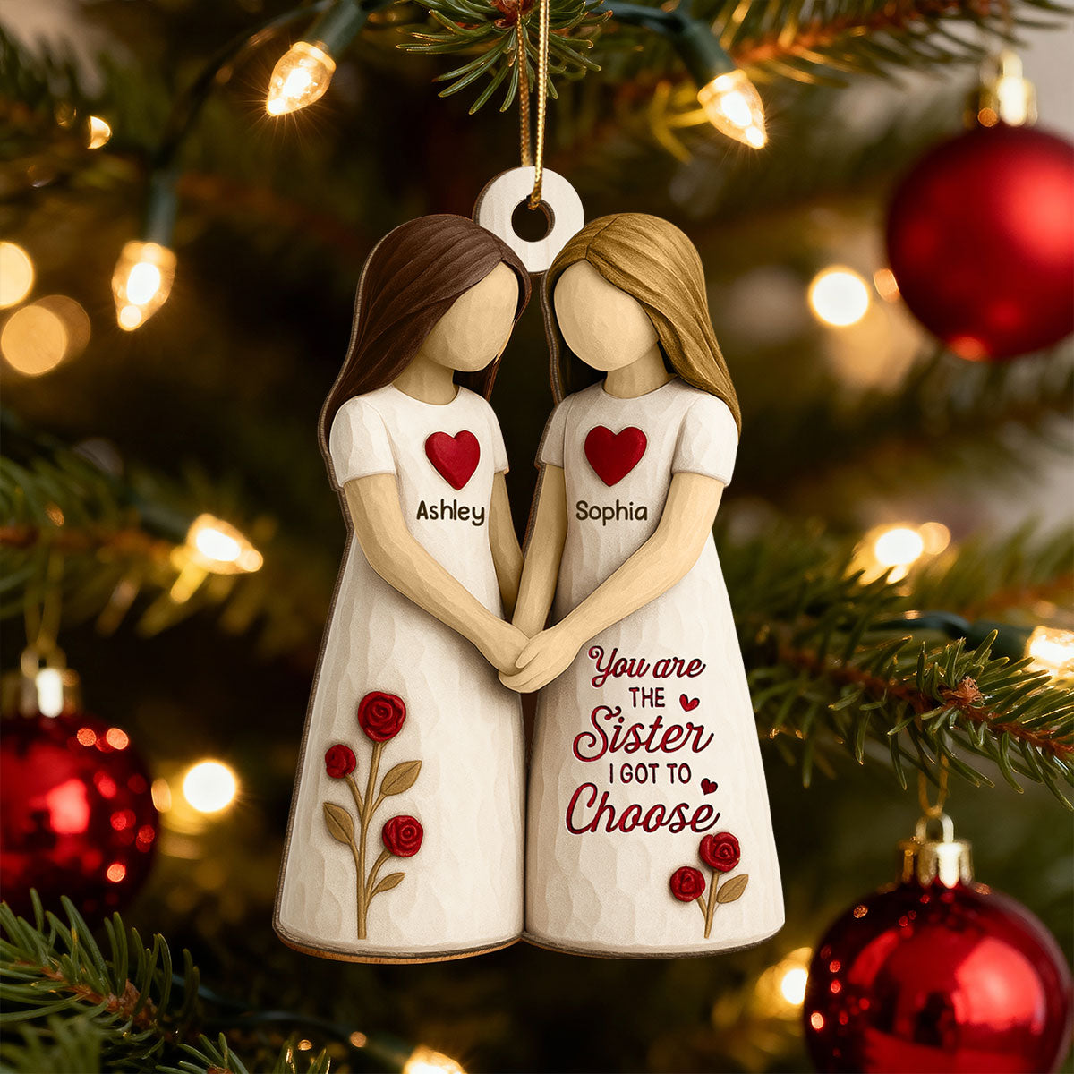 3D Effect Roses Besties Forever Together - Personalized Wooden Ornament - Christmas Gift For Best Friends