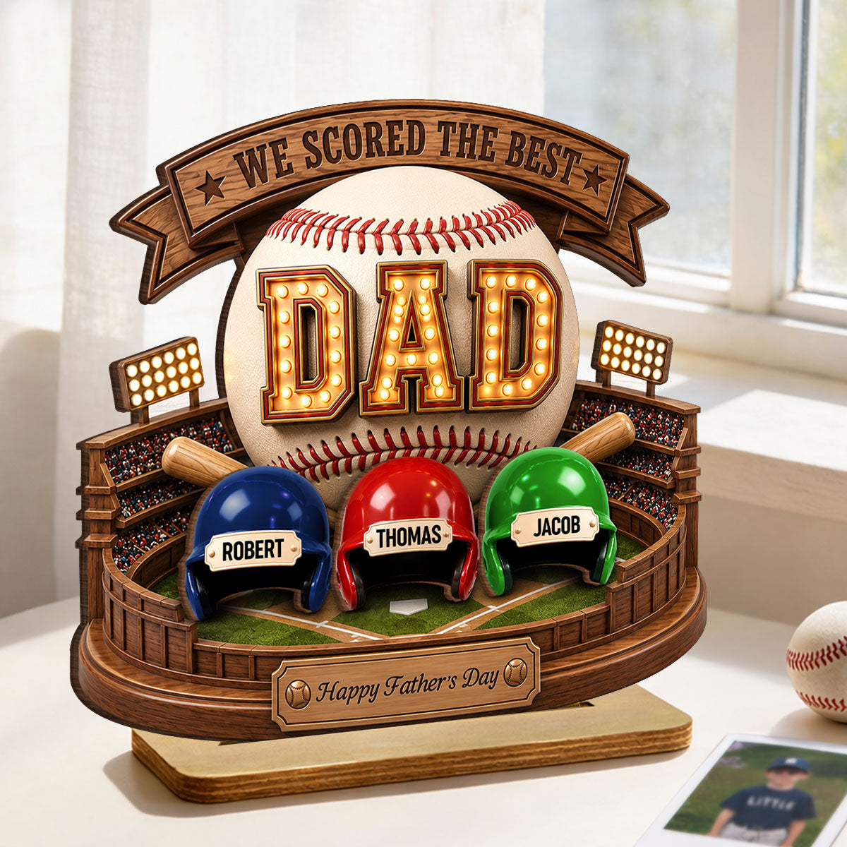 Baseball Dad The Greatest Champion Trophy - Personalized 2-Layered Wooden Plaque -  Gift For Dad, Husband