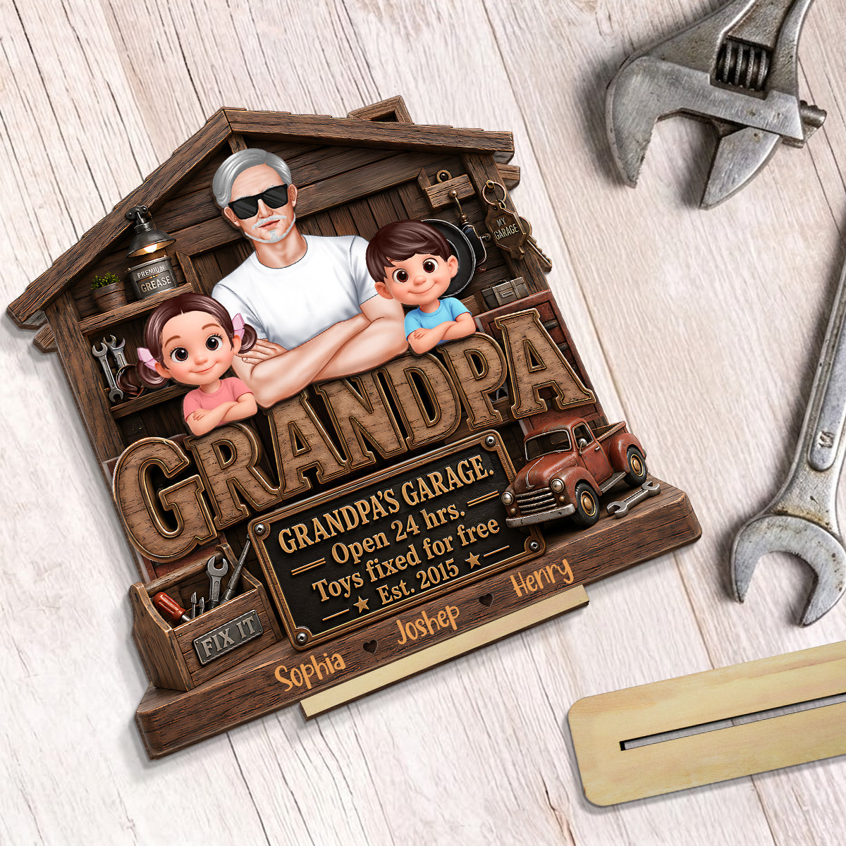 Grandpa's Garage - Personalized 2-Layered Wooden Plaque -  Gift for Dad, Grandpa, Husband