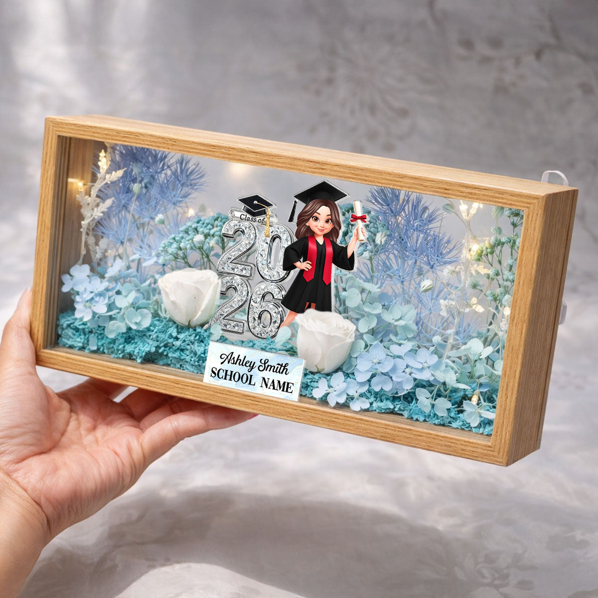 Class Of 2026 2027 Senior - Personalized DIY Flower Shadow Box LED Night Light - Graduation Gift For Graduates, Daughter