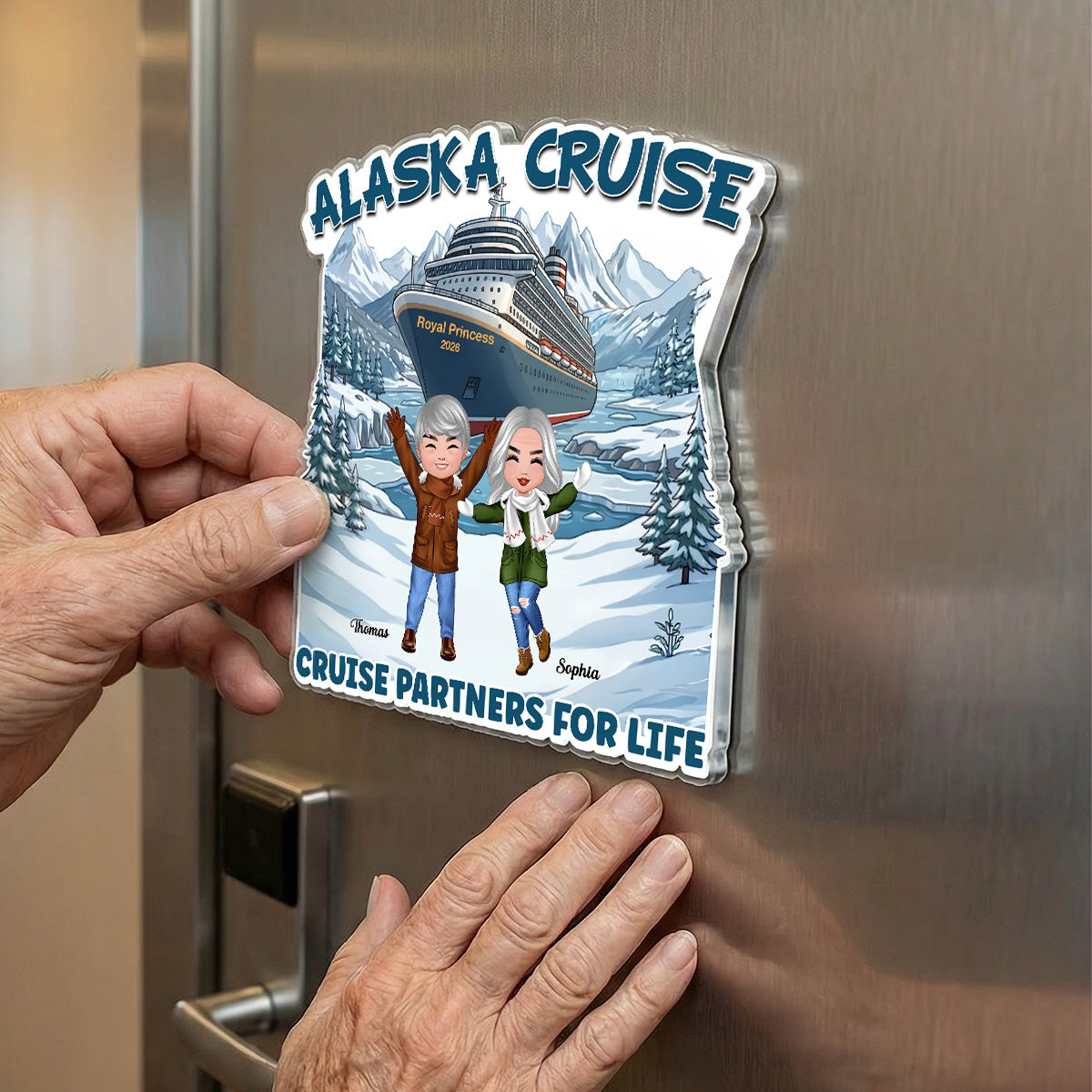 Alaska Cruise Happy Family - Personalized Cruise Cabin Door Magnet - Family Cruise Trip Keepsake