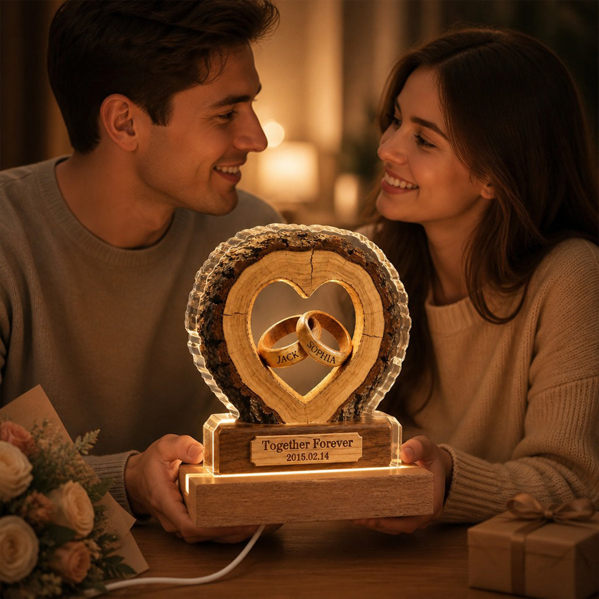 Together Forever Couple Anniversary 2D Flat - Personalized Acrylic Block LED Night Light - Heartfelt Gift for Her, for Him