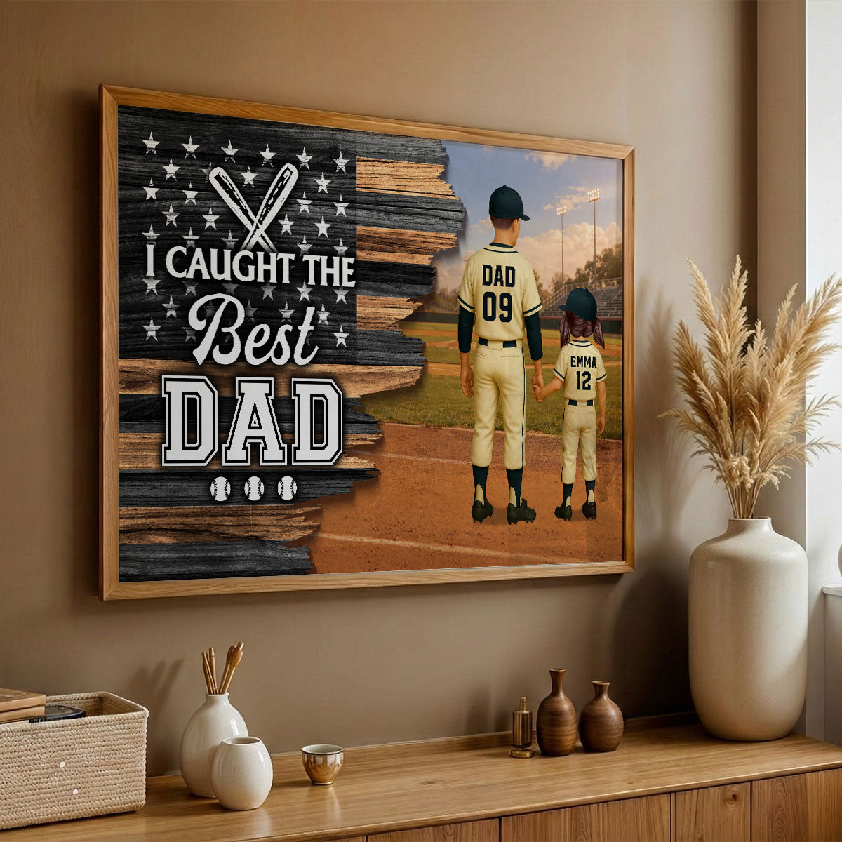 Half Nation Flag We Caught The Best Dad Baseball - Personalized Poster - Father's Day Gift For Baseball Dad
