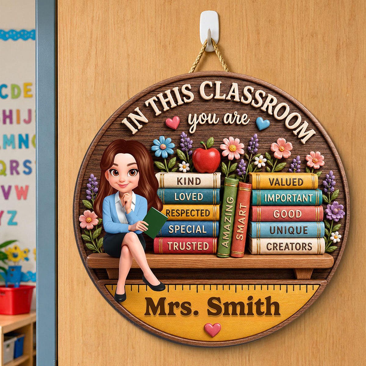 Custom Teacher in This Classroom - Personalized Wooden Door Sign - Teacher Wall Decor Sign, Back to School Gift for Teachers