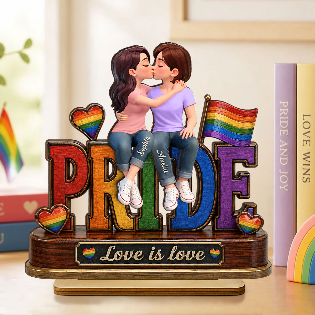 LGBT Couple Pride Love is Love - Personalized 2-Layered Wooden Plaque - Heartfelt Gift for Her, Gift for Him