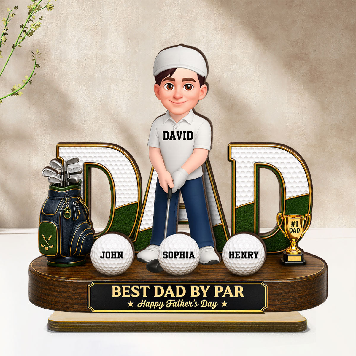 Golf Dad Legend Best Dad By Par - Personalized 2-Layered Wooden Plaque -  Gift For Dad