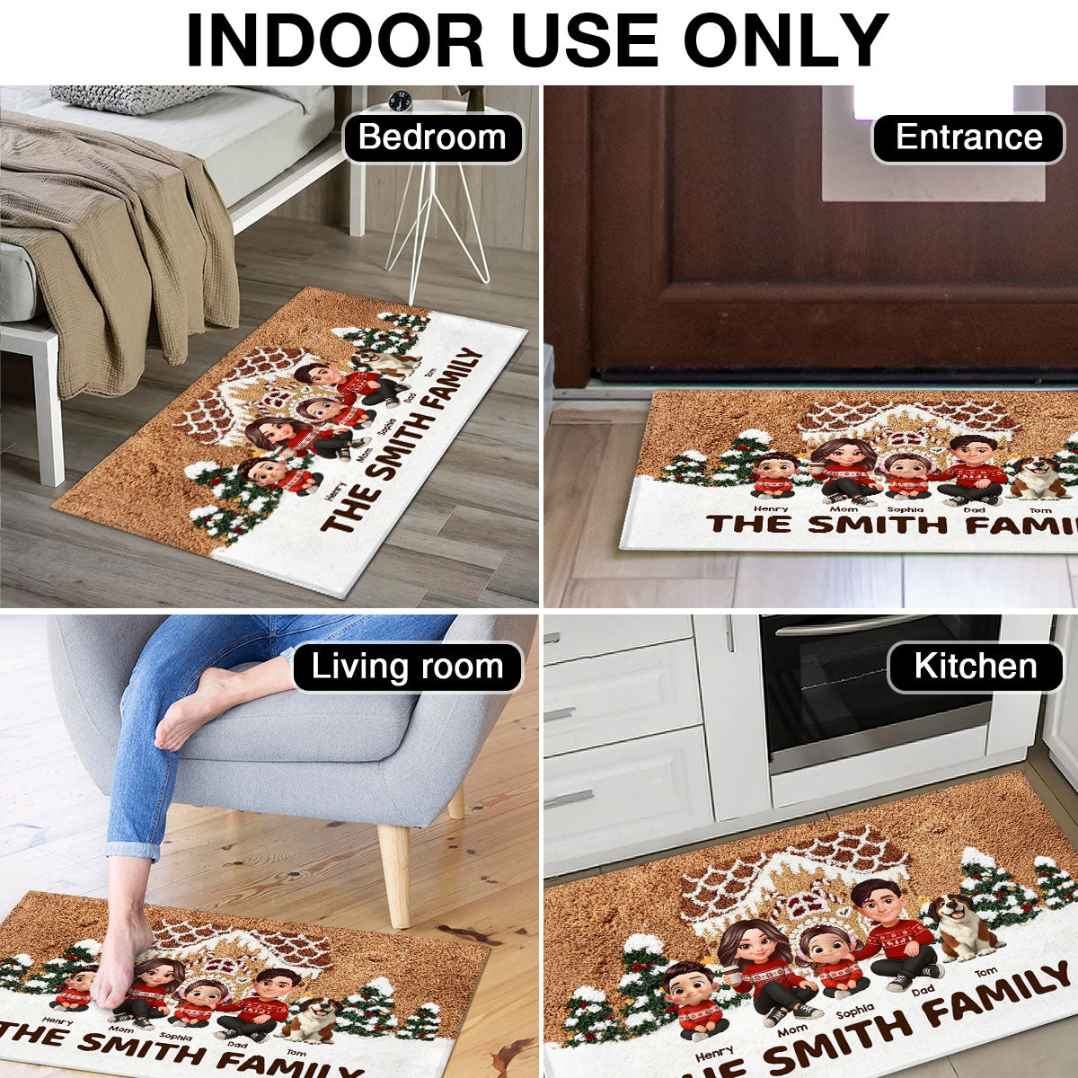 3D Effect Gingerbread House Family Christmas - Personalized Doormat