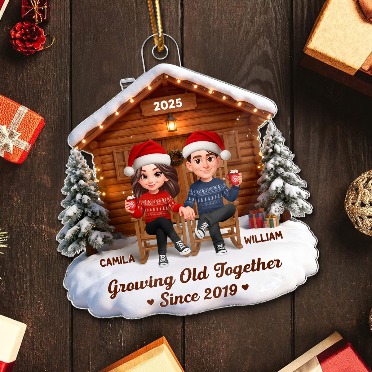3D Effect Couple Cabin - Personalized Acrylic Car Hanger - Heartfelt Gift For Couple, For Him, For Her