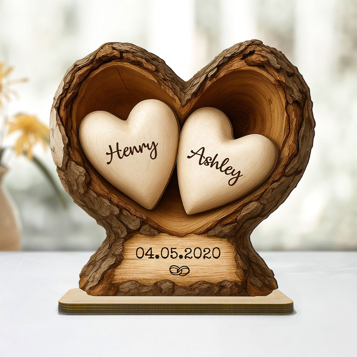 Custom Wooden Tree Hole Heart - Personalized Wooden Plaque - Gift for Couple