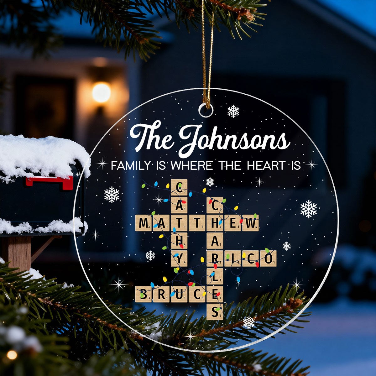 Holiday Festive Family Crossword Puzzle Art - Personalized Acrylic Ornament