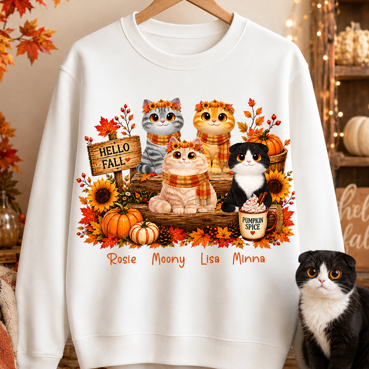 Fall Season Cats Sitting - Personalized Shirt - Trendy Fall Tee for Cat Moms, Cat Lovers