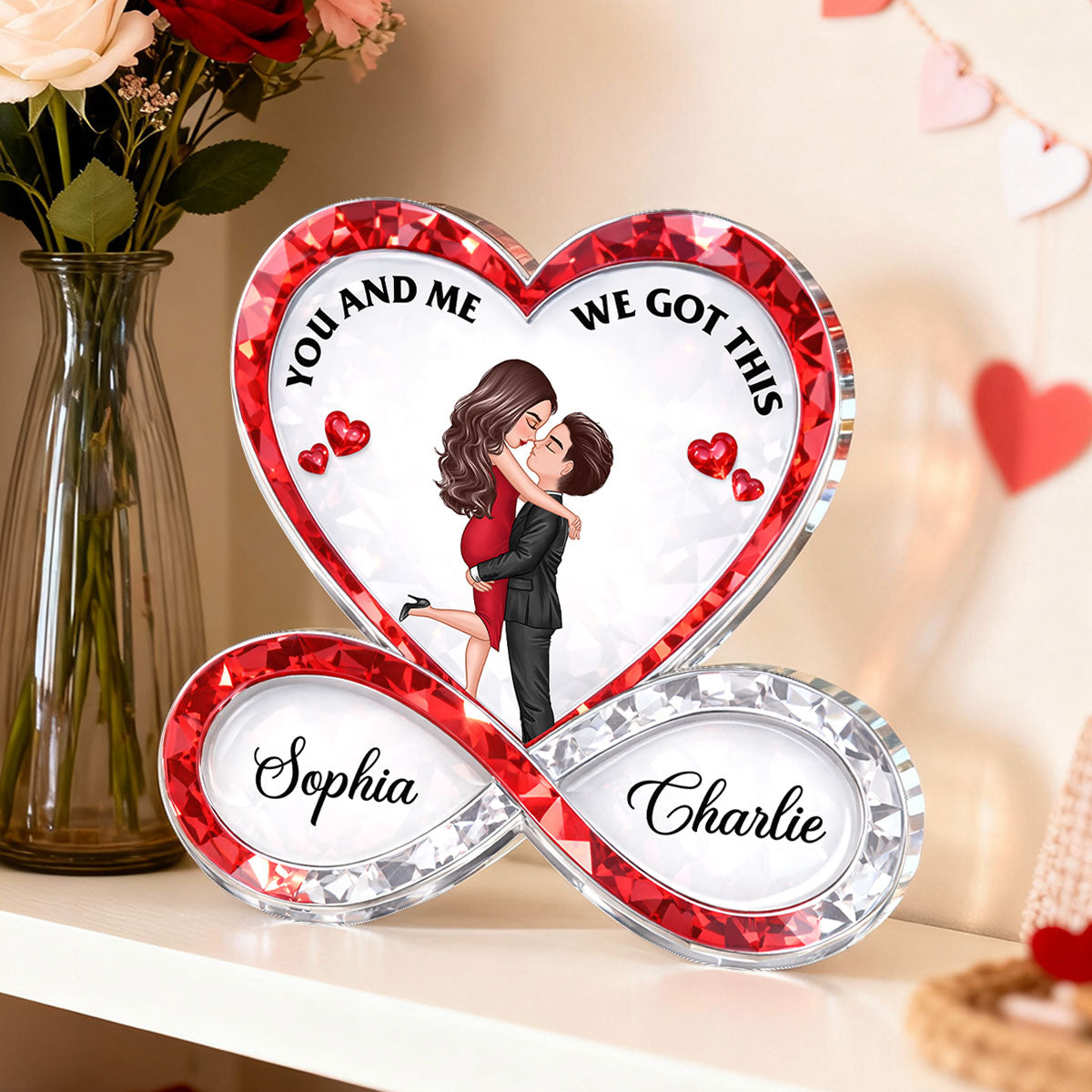 Couple Infinity Love 3D Crystal Effect - Personalized Acrylic Block Plaque - Sentimental Valentine's Day Gift for Her, for Him