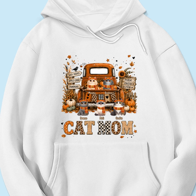 Cat Mom Fall Pickup Truck - Personalized Shirt - Fall Season Gift, Gift For Cat Lovers