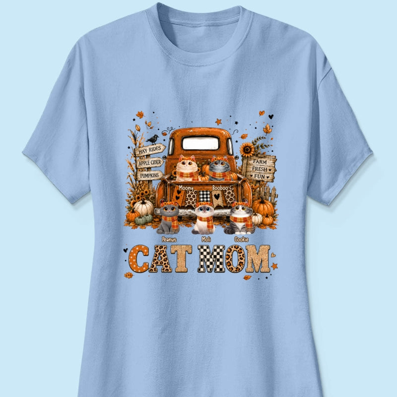 Cat Mom Fall Pickup Truck - Personalized Shirt - Fall Season Gift, Gift For Cat Lovers