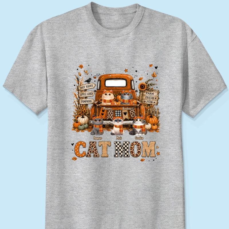 Cat Mom Fall Pickup Truck - Personalized Shirt - Fall Season Gift, Gift For Cat Lovers