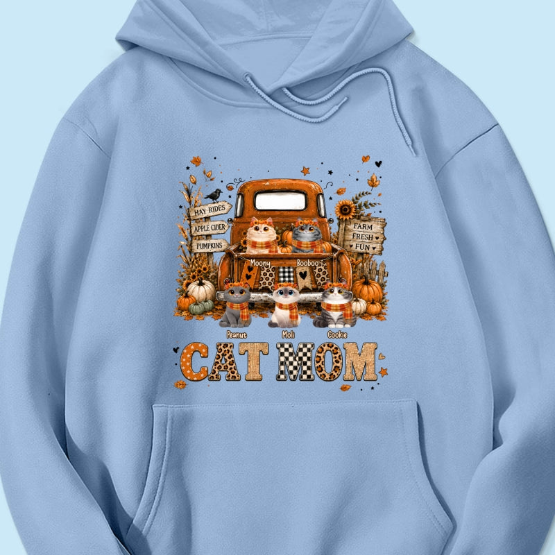 Cat Mom Fall Pickup Truck - Personalized Shirt - Fall Season Gift, Gift For Cat Lovers