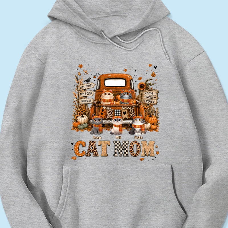Cat Mom Fall Pickup Truck - Personalized Shirt - Fall Season Gift, Gift For Cat Lovers