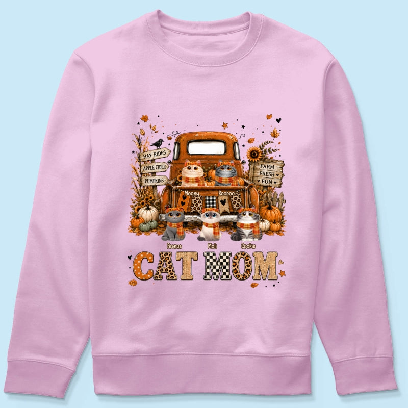 Cat Mom Fall Pickup Truck - Personalized Shirt - Fall Season Gift, Gift For Cat Lovers