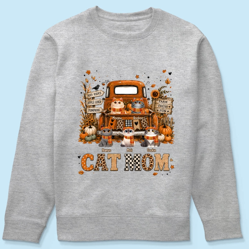 Cat Mom Fall Pickup Truck - Personalized Shirt - Fall Season Gift, Gift For Cat Lovers