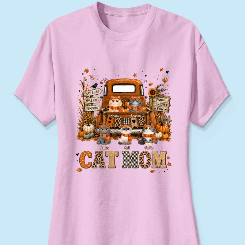 Cat Mom Fall Pickup Truck - Personalized Shirt - Fall Season Gift, Gift For Cat Lovers