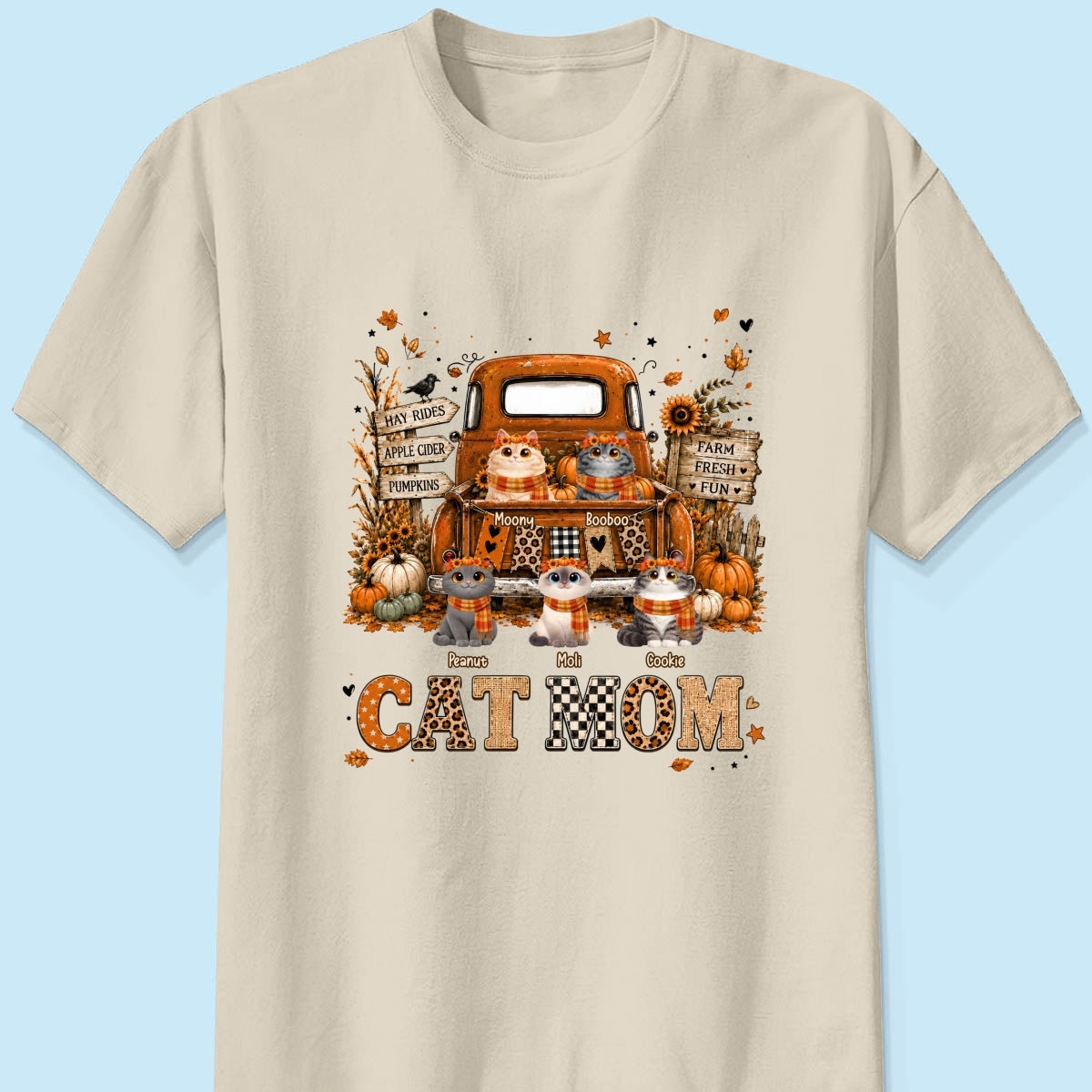 Cat Mom Fall Pickup Truck - Personalized Shirt - Fall Season Gift, Gift For Cat Lovers