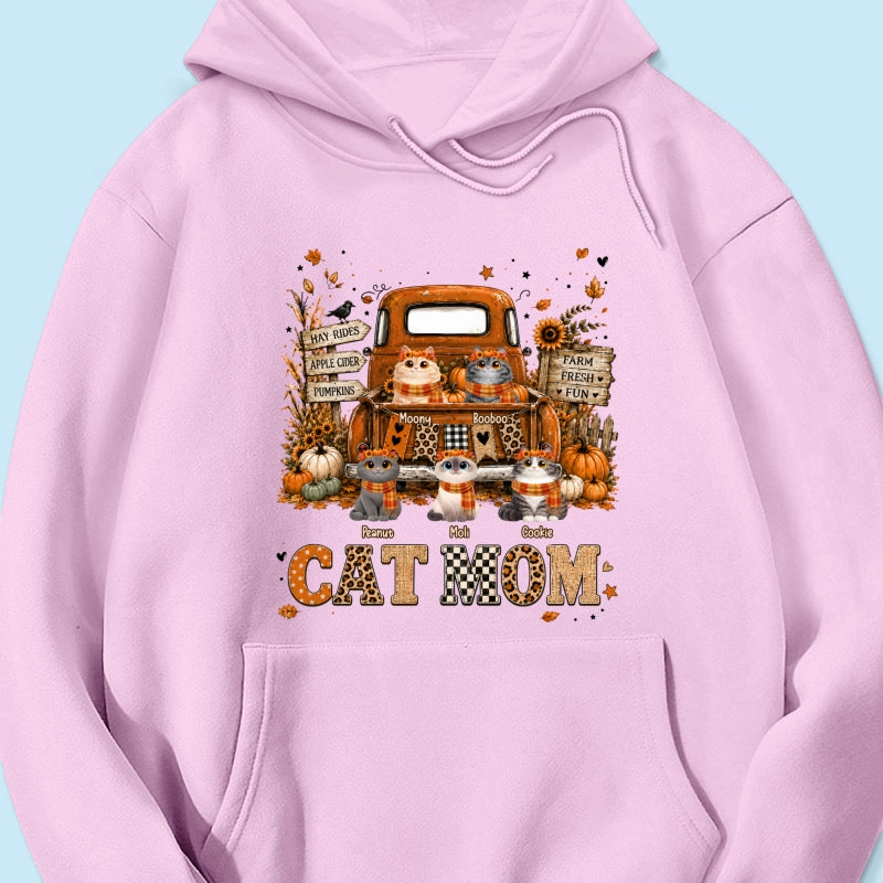 Cat Mom Fall Pickup Truck - Personalized Shirt - Fall Season Gift, Gift For Cat Lovers