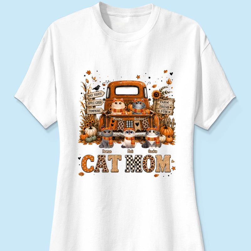 Cat Mom Fall Pickup Truck - Personalized Shirt - Fall Season Gift, Gift For Cat Lovers