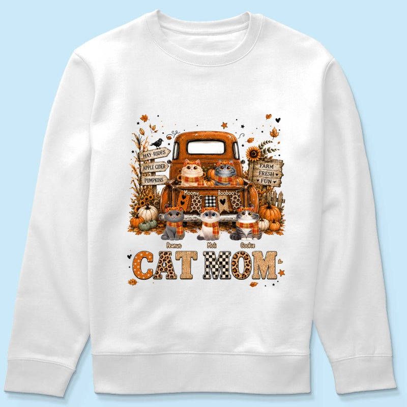 Cat Mom Fall Pickup Truck - Personalized Shirt - Fall Season Gift, Gift For Cat Lovers
