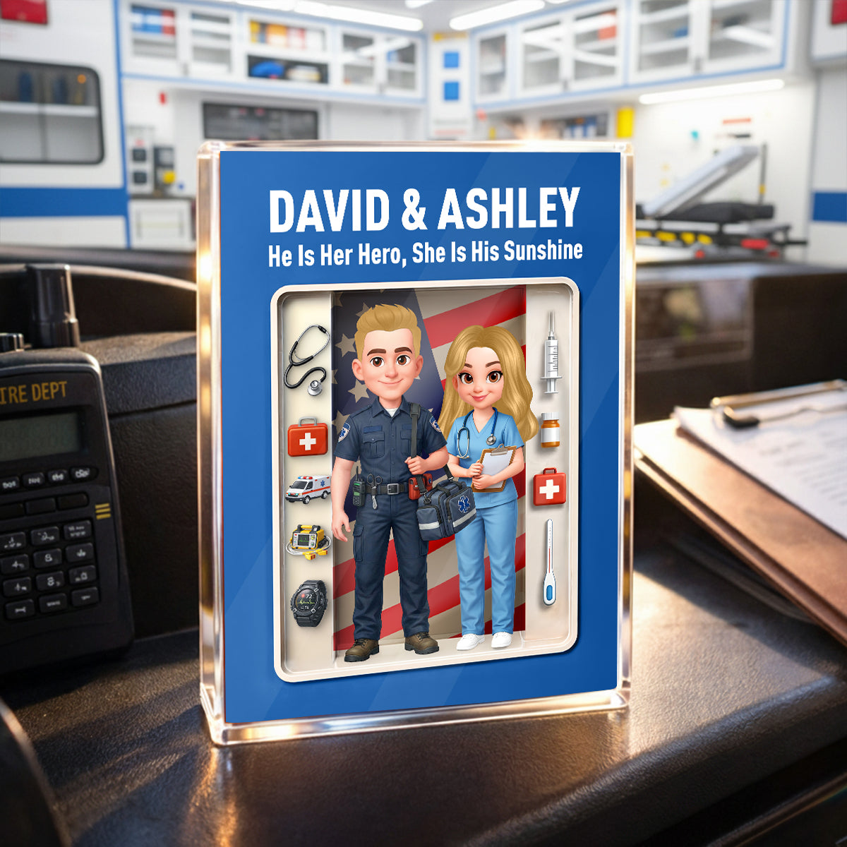 EMT & Nurse Couple 3D Action Figure - Personalized Acrylic Block Plaque - Heartfelt Gift for Him, for Her