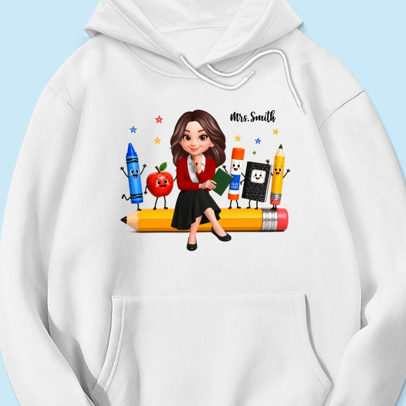 Funny Teacher Life Happy School Supplies Friends - Personalized Shirt - Back To School Gift For Teacher