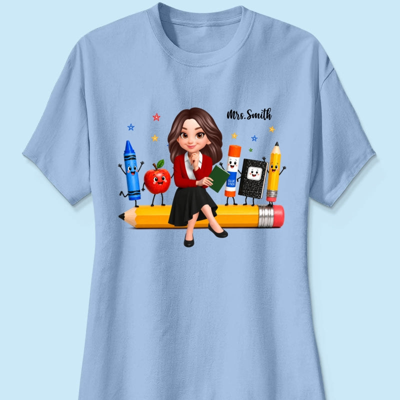 Funny Teacher Life Happy School Supplies Friends - Personalized Shirt - Back To School Gift For Teacher