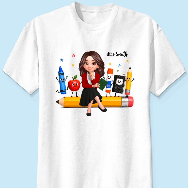 Funny Teacher Life Happy School Supplies Friends - Personalized Shirt - Back To School Gift For Teacher
