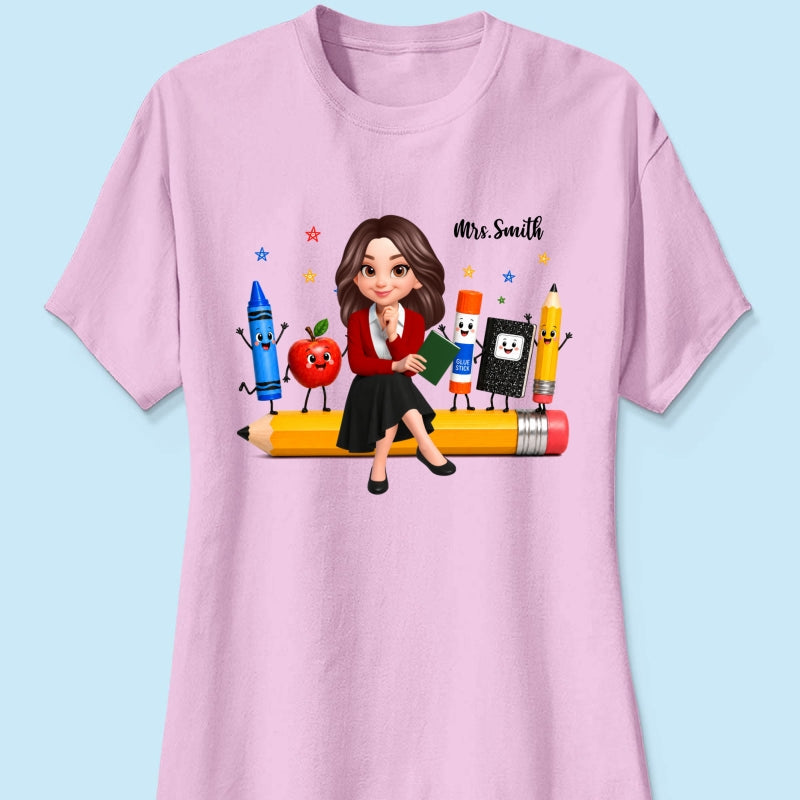 Funny Teacher Life Happy School Supplies Friends - Personalized Shirt - Back To School Gift For Teacher