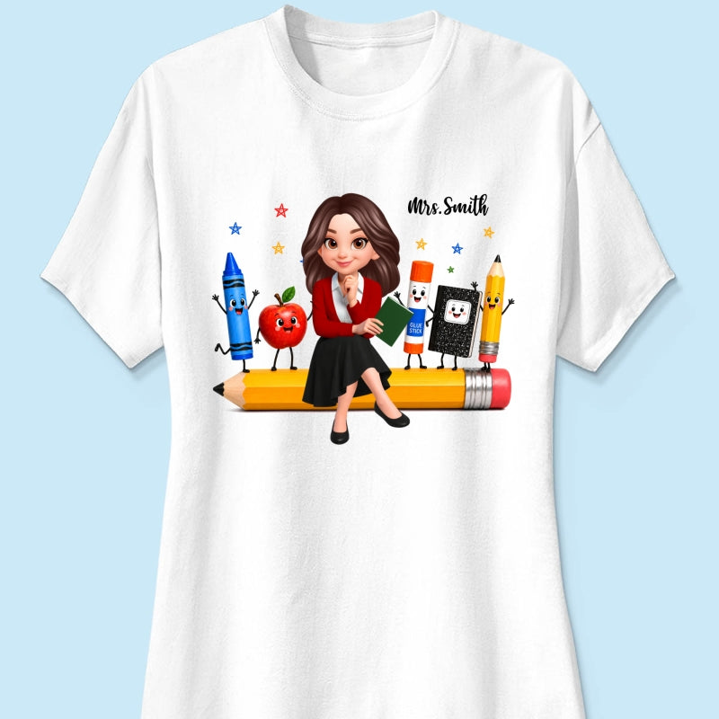 Funny Teacher Life Happy School Supplies Friends - Personalized Shirt - Back To School Gift For Teacher