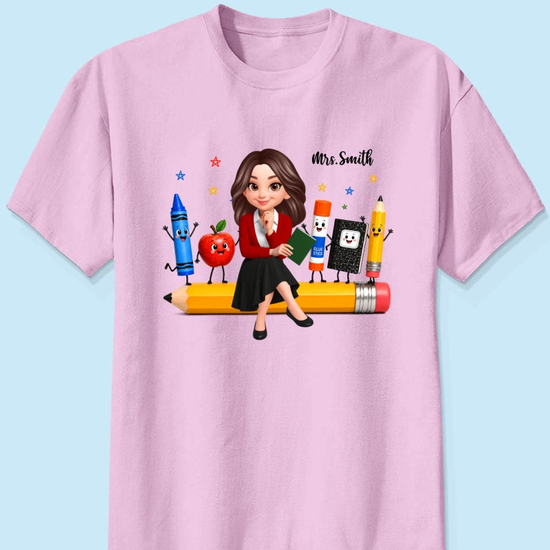 Funny Teacher Life Happy School Supplies Friends - Personalized Shirt - Back To School Gift For Teacher