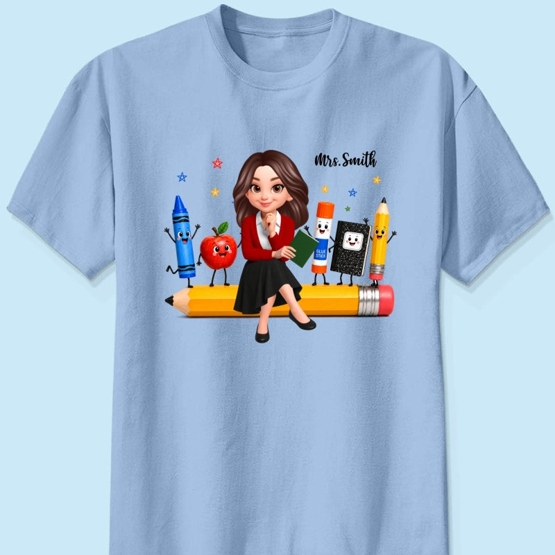 Funny Teacher Life Happy School Supplies Friends - Personalized Shirt - Back To School Gift For Teacher