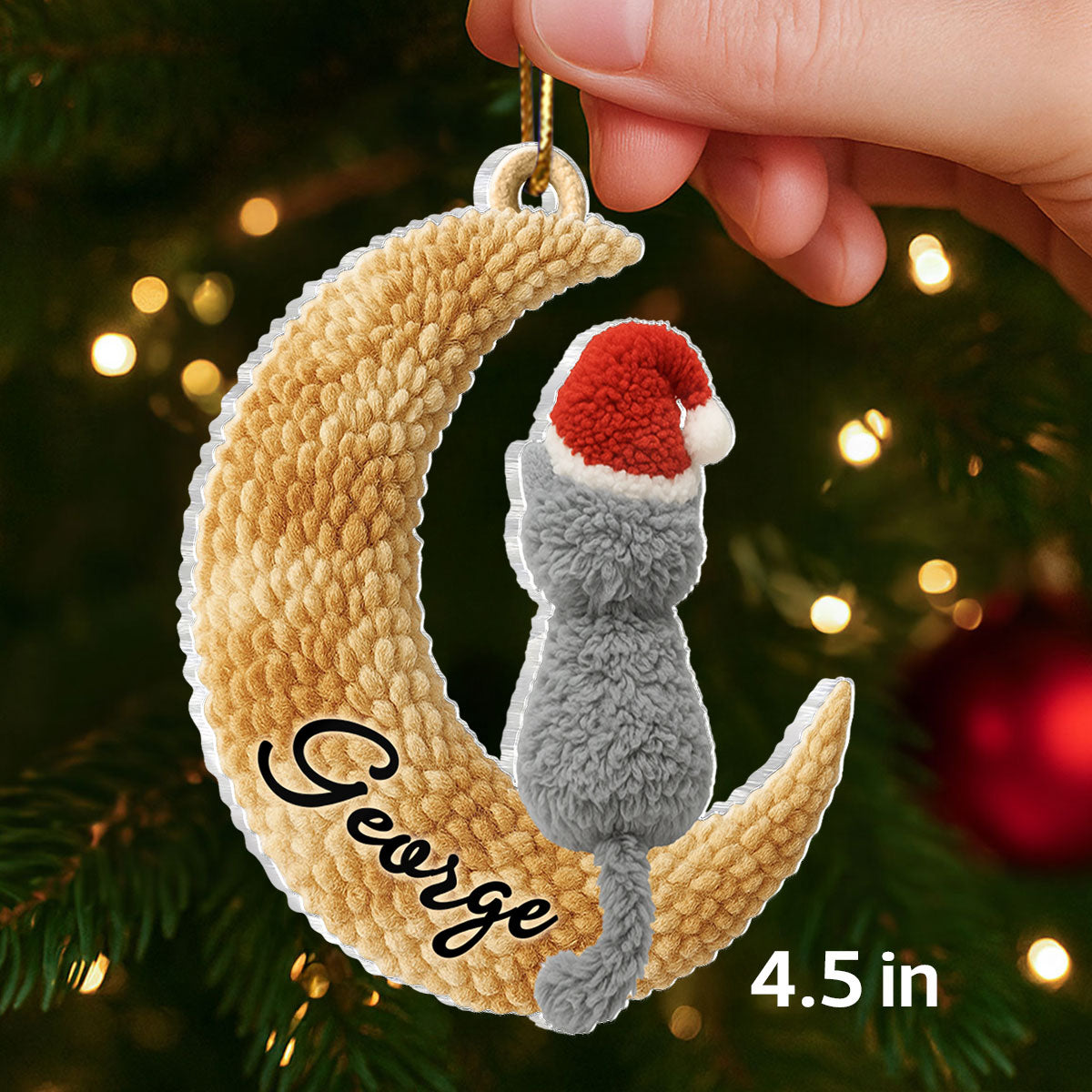 Cats Sitting on Moon Latch Hook Yarn Faux - Personalized Acrylic Ornament - Christmas Gift for Cat Lovers