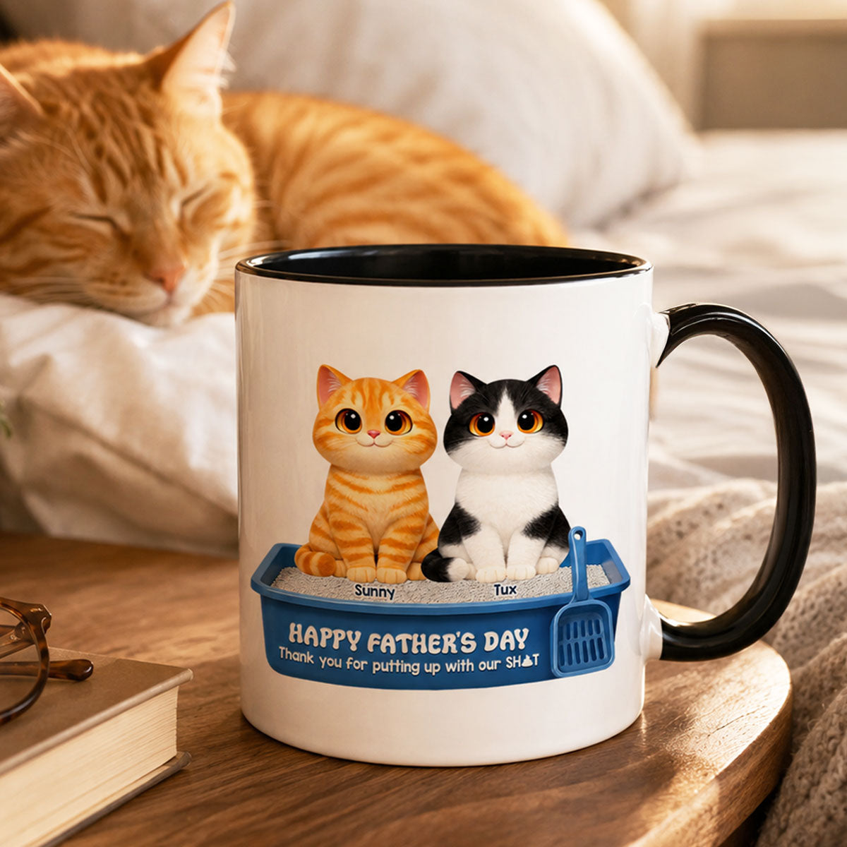 Cute Fluffy Cats Happy Father's Day Thanks For Feeding And Scooping Poo - Personalized Mug - Funny Father's Day Gift For Cat Dad, Cat Lovers