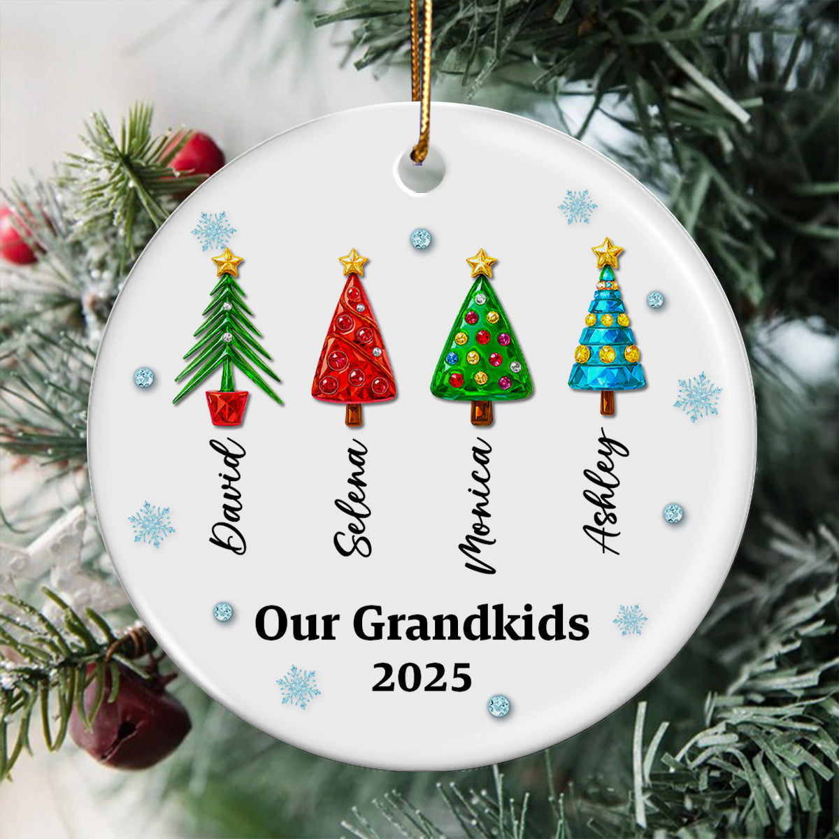 Our Grandkids 3D Crystal Effect Christmas Tree - Personalized Ceramic Ornament - Christmas Gift for Grandma, Grandpa