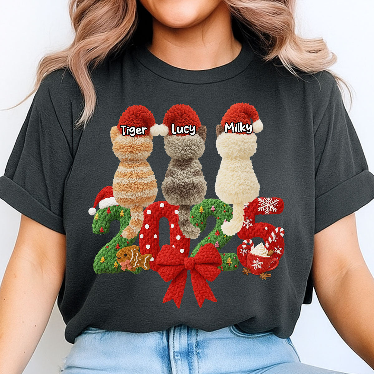 2025 Cat Lovers Latch Hook Yarn Faux - Personalized Sweatshirt - Christmas Gift for Cat Moms, Cat Dads