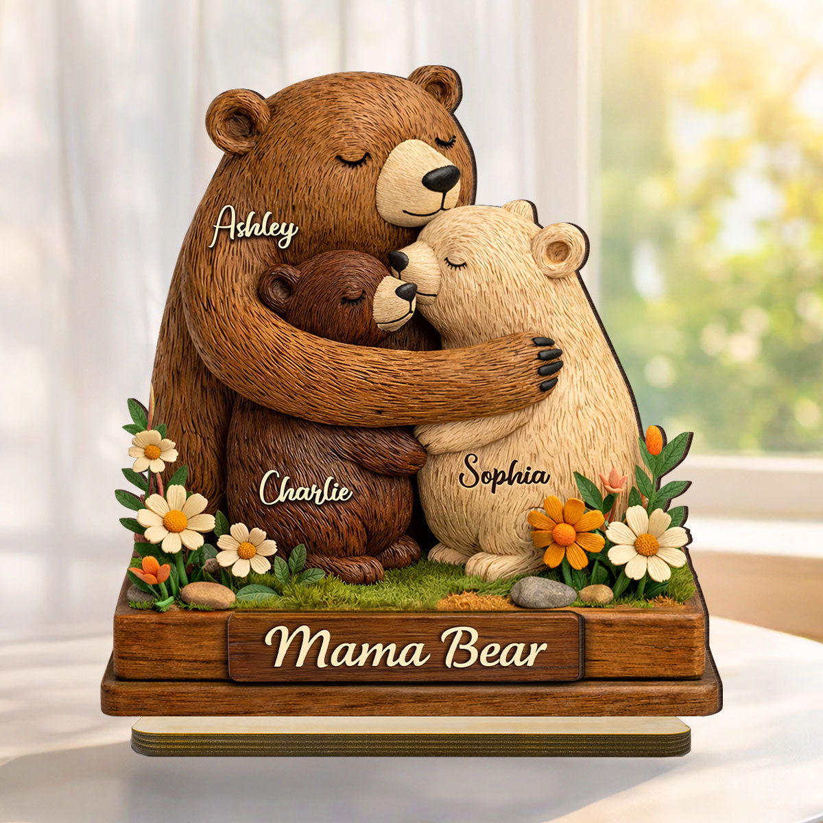 Mama Bear - Personalized 2-Layered Wooden Plaque - Sentimental Gift for Mom, Grandma